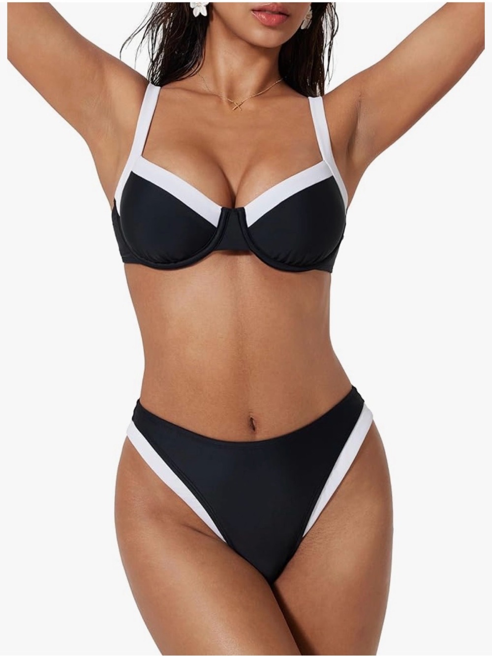 Black and White Contrast Bikini Set - Women Swim